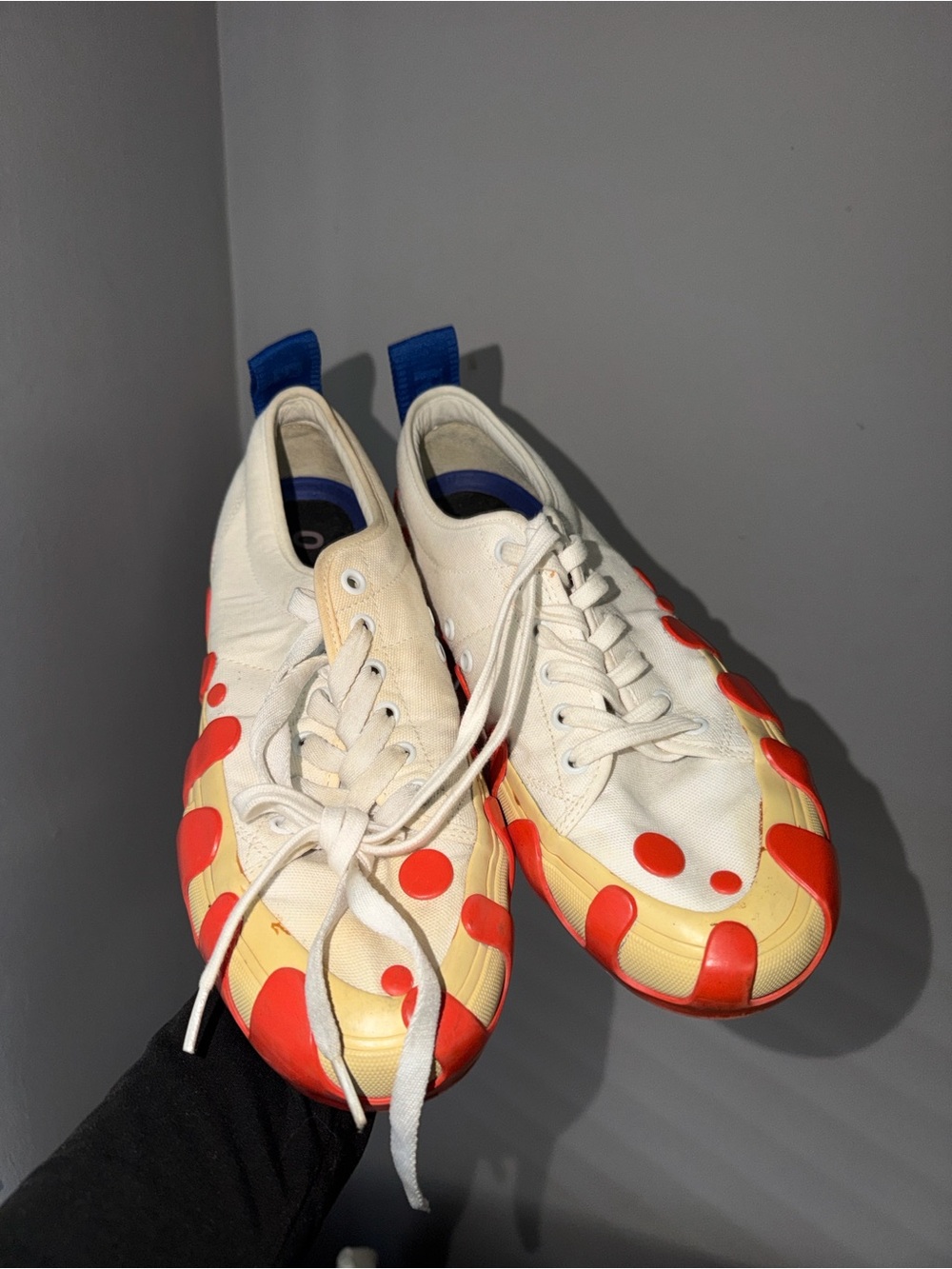 Men's White Canvas Sneakers with Red Accent